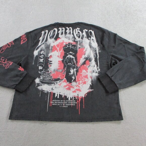 YOUNGLA Shogun Shirt Mens Medium Black Shogun Long Sleeve Relaxed Baggy Japanese - Picture 2 of 8